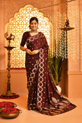 Wine Mushru Satin Banarasi Handloom Saree With Meenakari Border